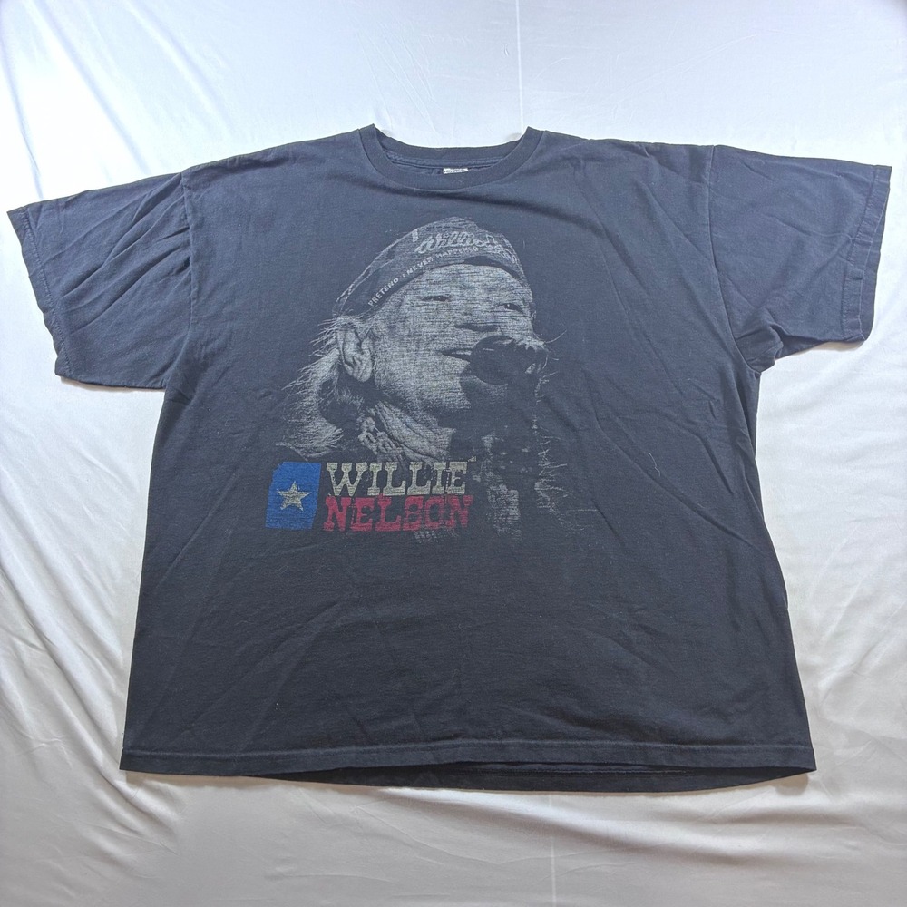 Vintage Willie Nelson Texas Graphic T-Shirt Delta Pro Weight Black 2XL Mens